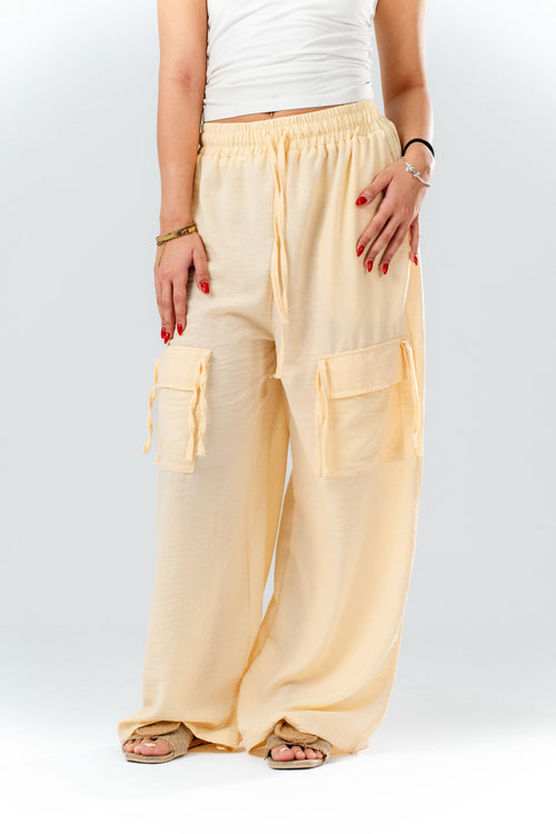 KV Wide-Leg Linen Cargo Pants