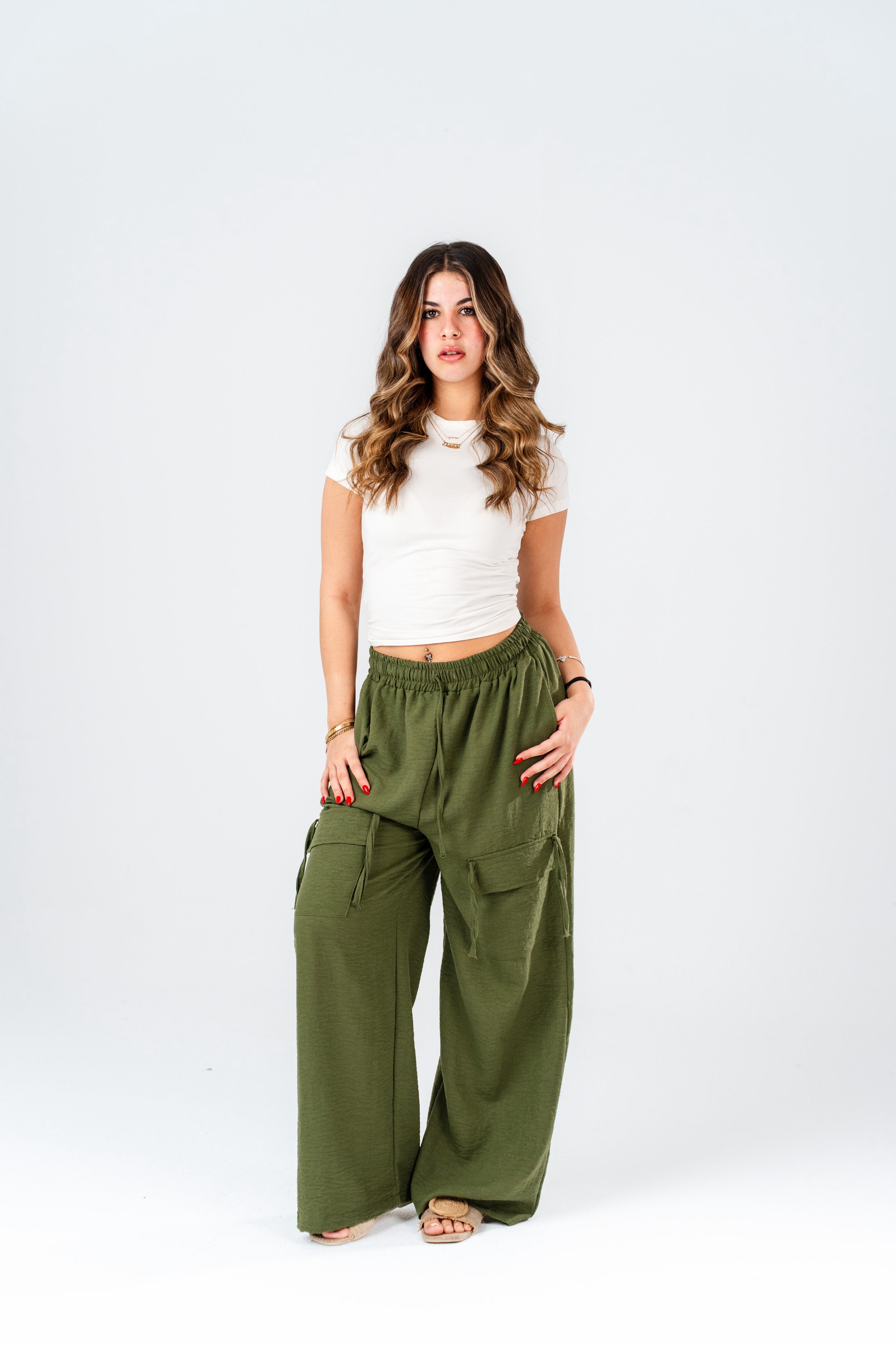 KV Premium Wide-Leg Cargo Pants — Olive Green (New Season)
